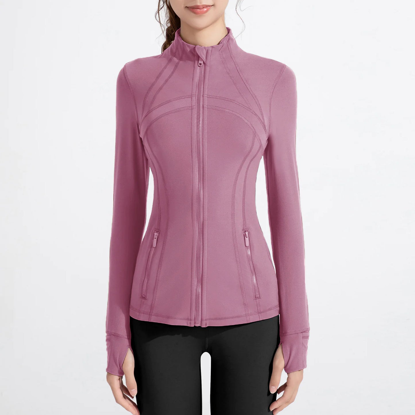 Aura13 Women’s Stand Collar Zip-Up Sports Jacket – Stretch Nylon Activewear for Running & Fitness