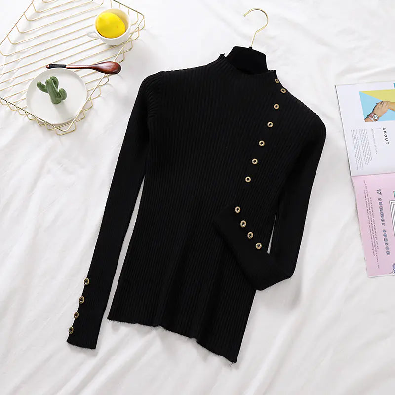 Aura13 Women’s Slim Fit Knit Turtleneck Sweater – Semi-High Neck Pullover for Autumn & Winter