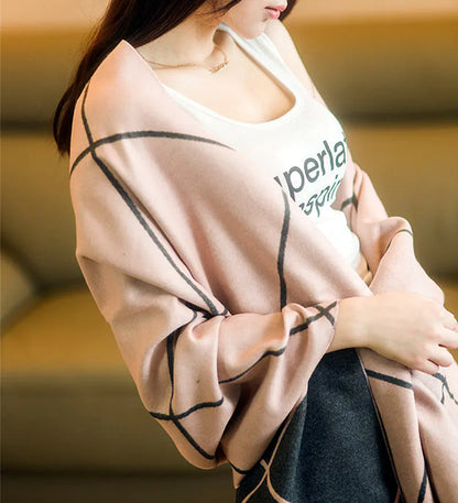 Aura13 Thick Reversible Plaid Scarf – Double-Sided Long Winter Shawl for Women (320g, 190×65cm)