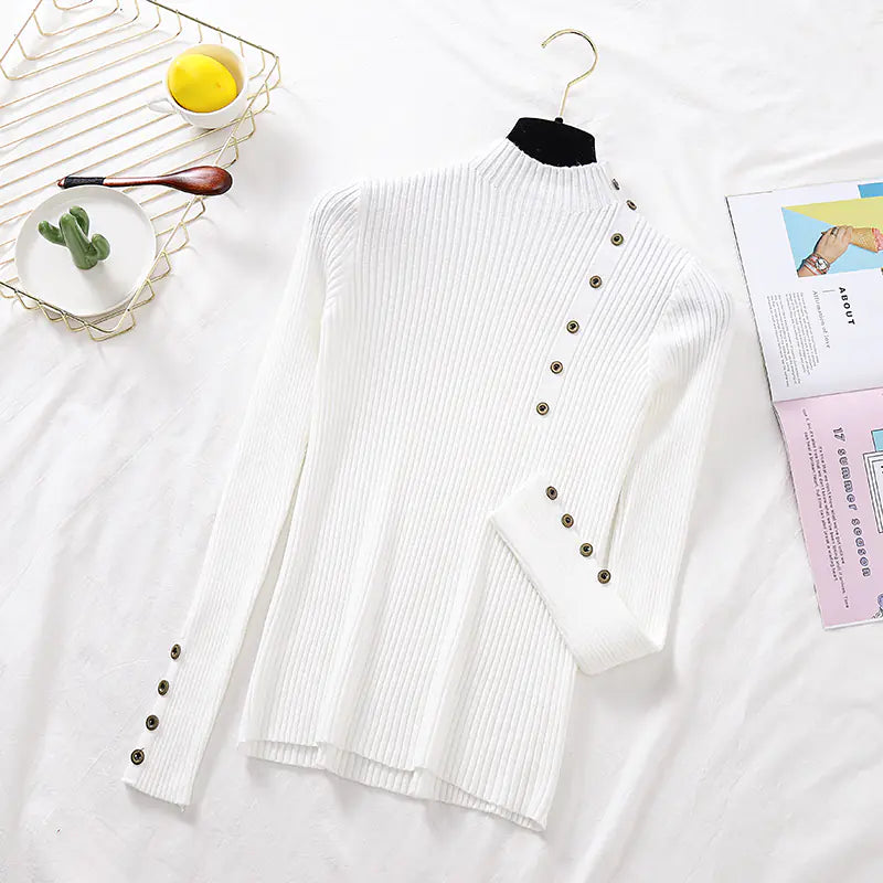 Aura13 Women’s Slim Fit Knit Turtleneck Sweater – Semi-High Neck Pullover for Autumn & Winter