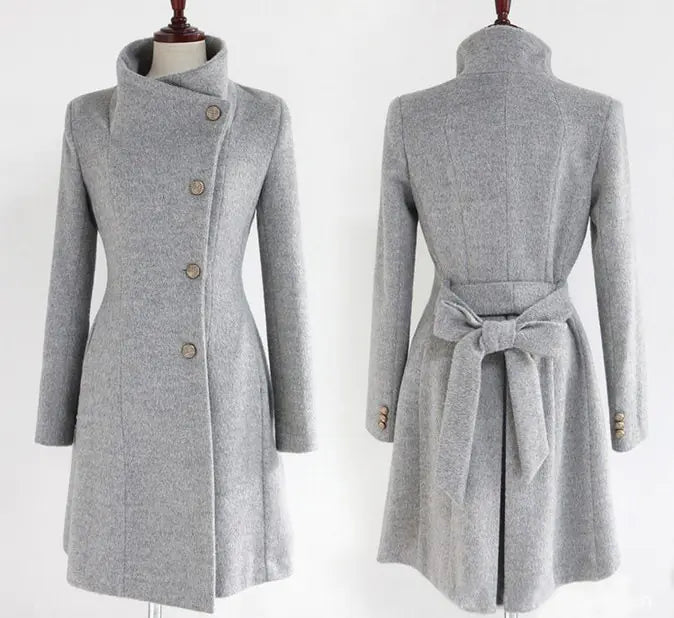 Aura13 Elegant Woolen Winter Coat – Long Belted Trench Overcoat for Women