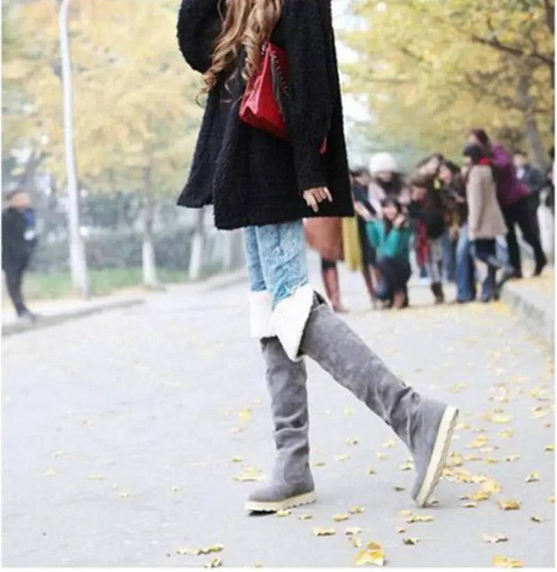 Aura13 Over-the-Knee Flat Snow Boots – Suede Cotton-Lined Long Winter Boots for Women