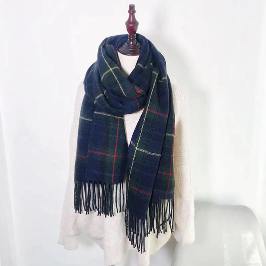 Aura13 Cozy Plaid Winter Scarf – Soft Imitation Cashmere Warm Long Shawl Wrap