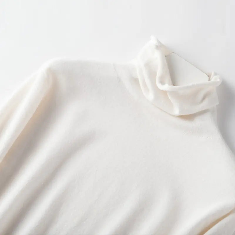 Aura13 Women’s High-Neck Knit Sweater – Slim Fit Wool Pullover for Autumn & Winter