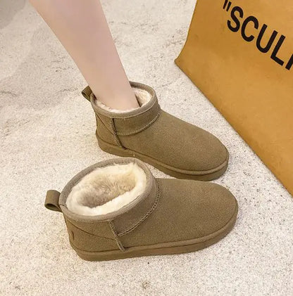 Aura13 Women’s Winter Flat Snow Boots – Warm Wool-Lined Leather & Suede Slip-On Boots