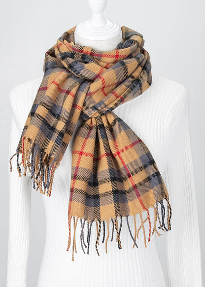 Aura13 Autumn Winter Plaid Cashmere Scarf & Shawl – Soft Warm Tassel Wrap for Women