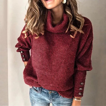 Aura13 Vintage Casual Turtleneck Sweater for Women – Long Sleeve Knit Pullover in Warm Autumn Colors