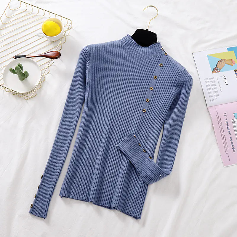 Aura13 Women’s Slim Fit Knit Turtleneck Sweater – Semi-High Neck Pullover for Autumn & Winter