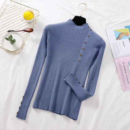 Aura13 Women’s Slim Fit Knit Turtleneck Sweater – Semi-High Neck Pullover for Autumn & Winter