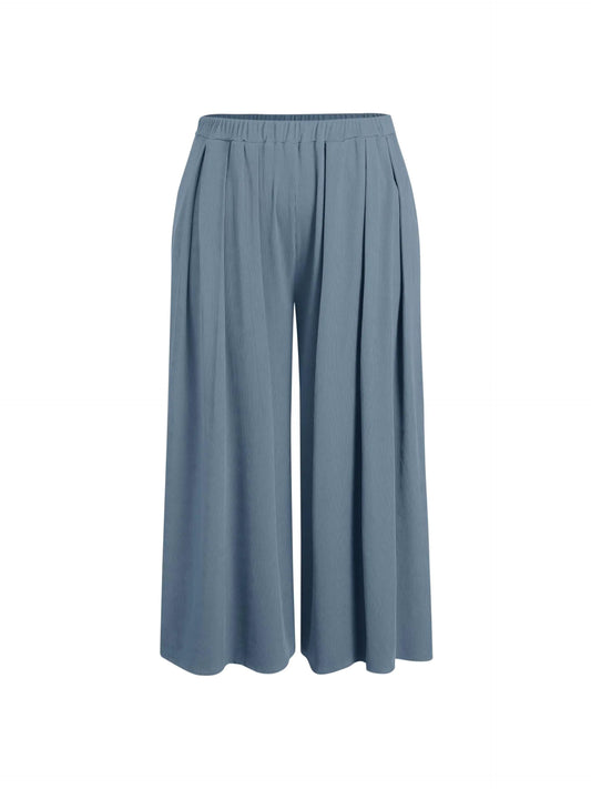 Aura13 Plus Size Wide Leg Palazzo Pants – Women’s Flowy Elastic Waist Pants with Pockets
