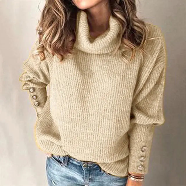 Aura13 Vintage Casual Turtleneck Sweater for Women – Long Sleeve Knit Pullover in Warm Autumn Colors