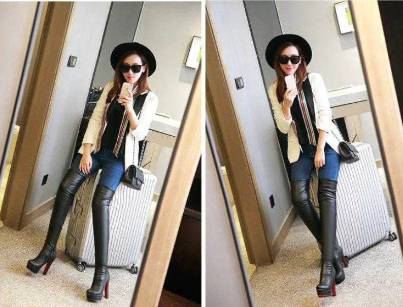 Aura13 Luxe Over-the-Knee High Heel Boots – Soft Microfiber Long Boots with Side Zipper For Women