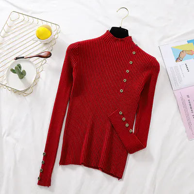 Aura13 Women’s Slim Fit Knit Turtleneck Sweater – Semi-High Neck Pullover for Autumn & Winter