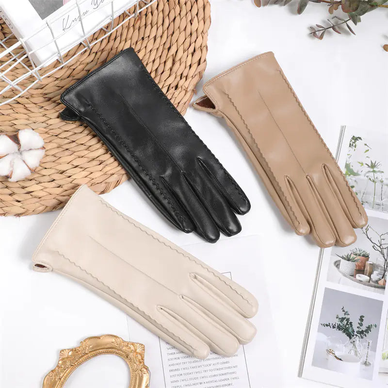 Aura13 Women’s Warm Winter Leather Gloves – Touchscreen Fleece-Lined Driving Gloves