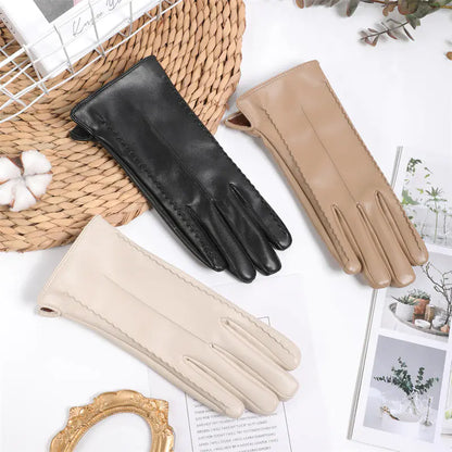 Aura13 Women’s Warm Winter Leather Gloves – Touchscreen Fleece-Lined Driving Gloves
