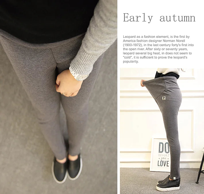 Aura13 Thickened Maternity Leggings – Warm Cotton Plush Stretch Pants for Autumn & Winter Comfort