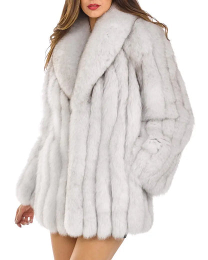 Aura13 Winter Faux Fur Coat for Women – Elegant Fox Fur Collar Plush Jacket