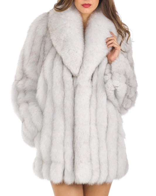 Aura13 Winter Faux Fur Coat for Women – Elegant Fox Fur Collar Plush Jacket