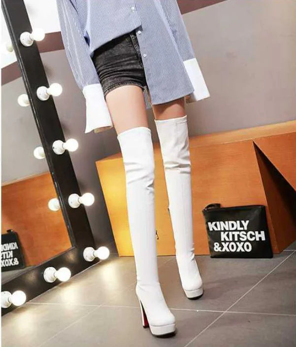 Aura13 Luxe Over-the-Knee High Heel Boots – Soft Microfiber Long Boots with Side Zipper For Women