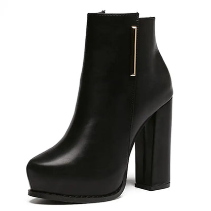 Aura13 Women’s Chunky Heeled Waterproof Martin Boots – High-Heel PU Leather Ankle Boots for Autumn & Winter