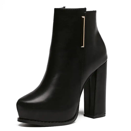 Aura13 Women’s Chunky Heeled Waterproof Martin Boots – High-Heel PU Leather Ankle Boots for Autumn & Winter