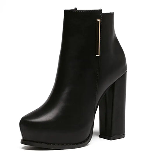 Aura13 Women’s Chunky Heeled Waterproof Martin Boots – High-Heel PU Leather Ankle Boots for Autumn & Winter