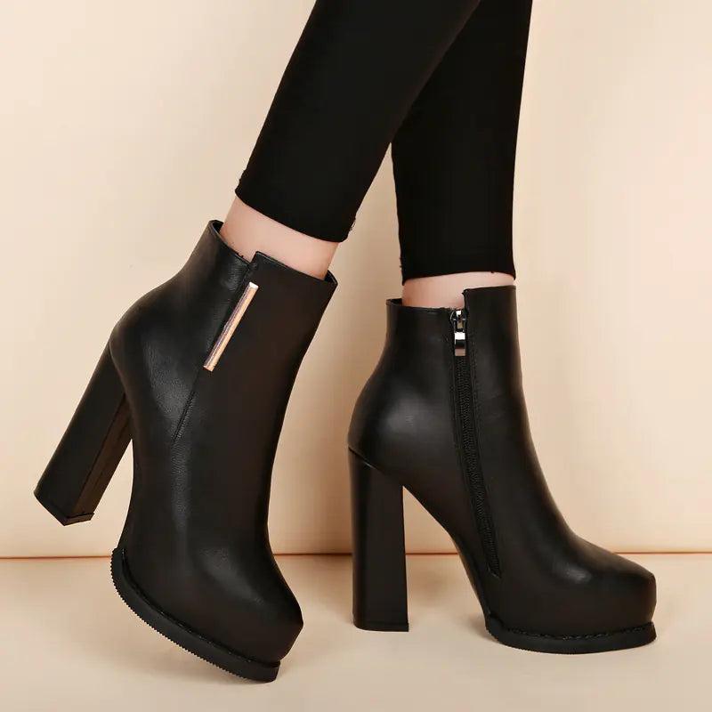 Aura13 Women’s Chunky Heeled Waterproof Martin Boots – High-Heel PU Leather Ankle Boots for Autumn & Winter