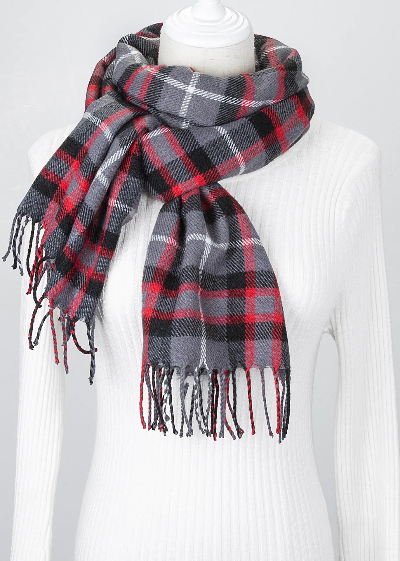 Aura13 Autumn Winter Plaid Cashmere Scarf & Shawl – Soft Warm Tassel Wrap for Women